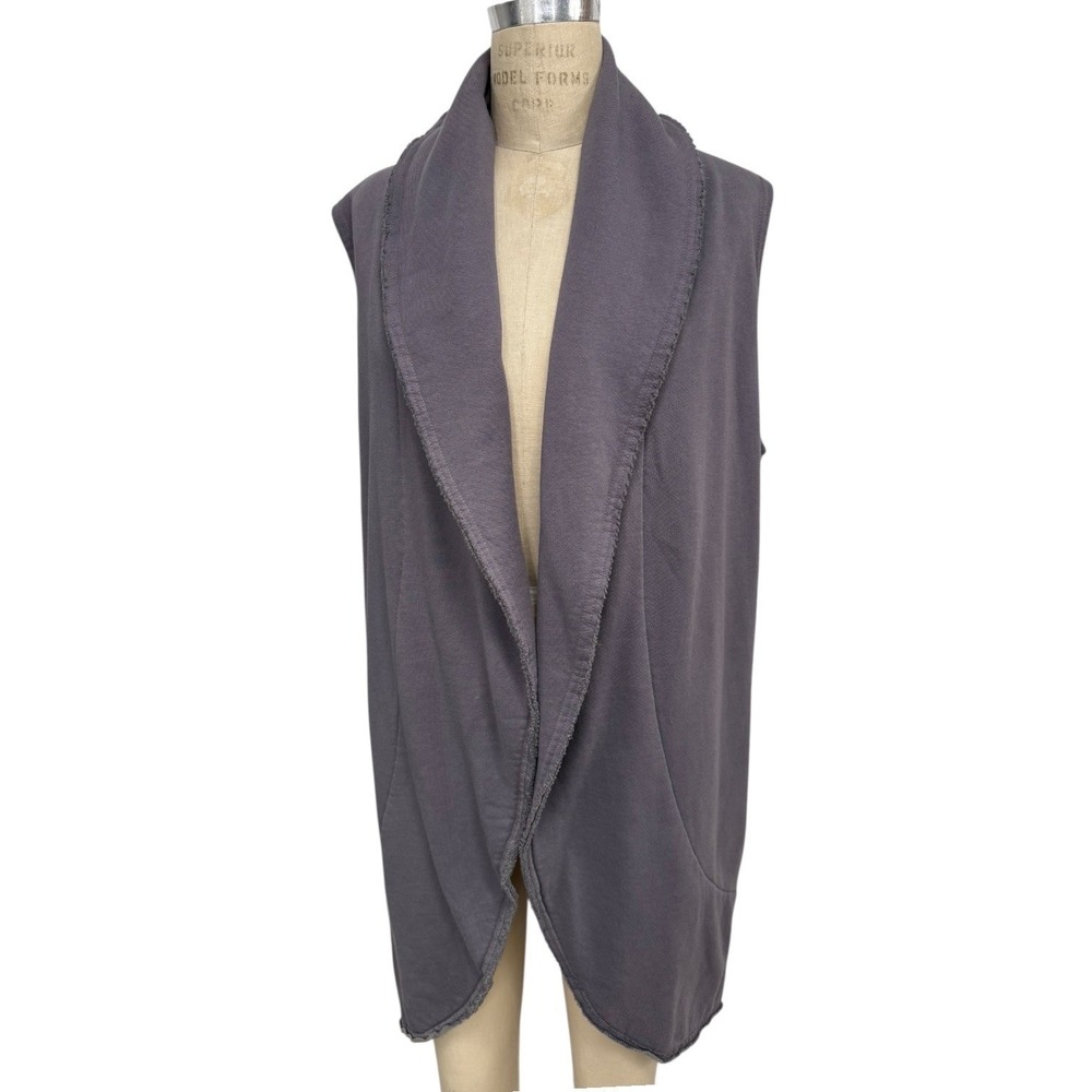 Bryn Walker Bamboo Organic Cotton Fleece Vest Size S Purple Gray Made in USA